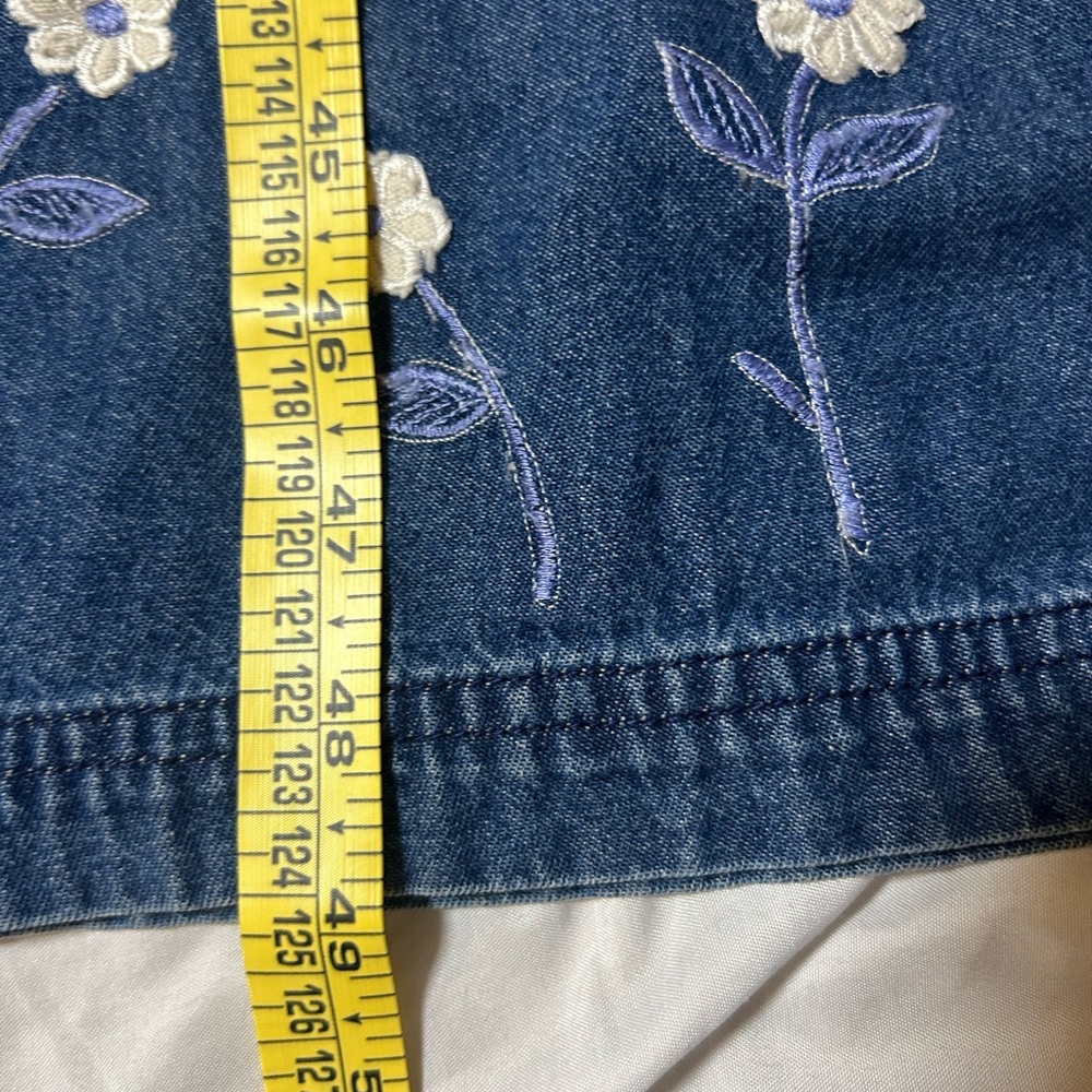 Vintage Erika Collection Blue Denim Cotton Jumper Dress Floral Accent Medium - Picture 8 of 14